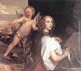Cupid Wall Art - Portrait of a Girl as Erminia Accompanied by Cupid